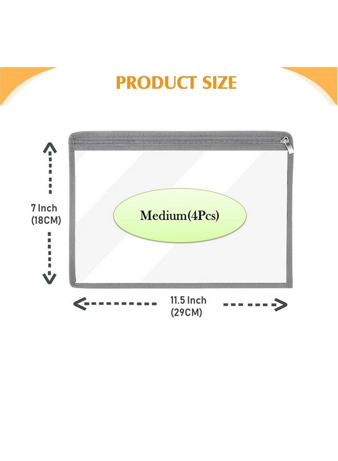 Lify PVC Clear Zipper Waterproof Pouches Pencil Pouchs Makeup Pouch Envelopes Folder Storage Multi Purpose, Office Supplies- 4 Piece Pack (Black, Grey, Yellow & Baby Pink (1-1Pcs)) - Image 2