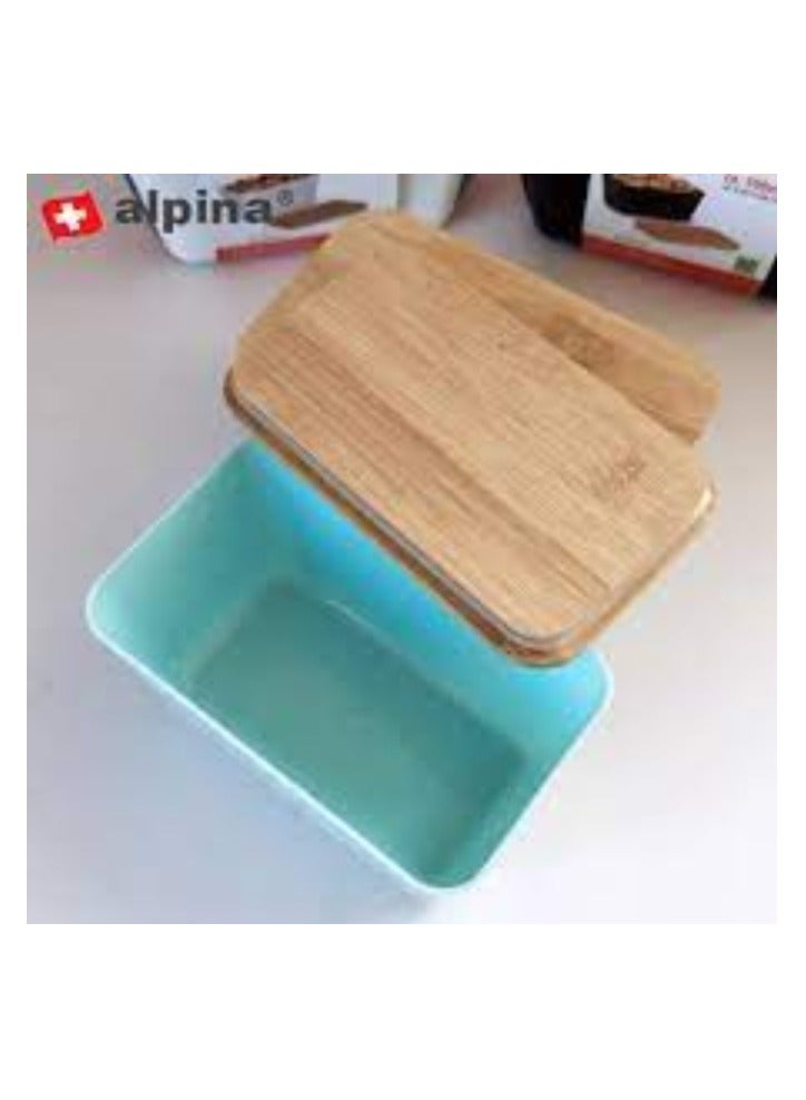 Alpina Set of two plastic food storage containers and a wooden lid, capacity 0.500 litres, 6.6x13x8 cm