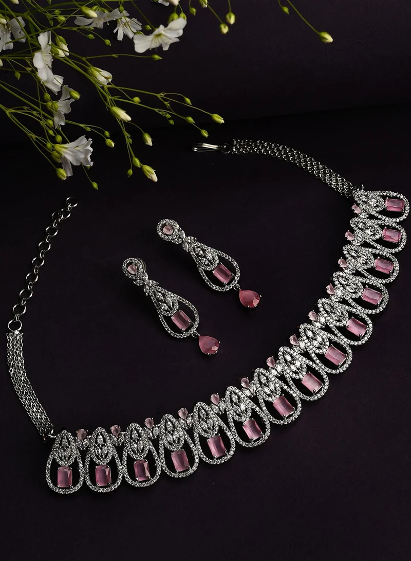 SOHI Green & Pink Stone Studded Artificial Jewellery Set