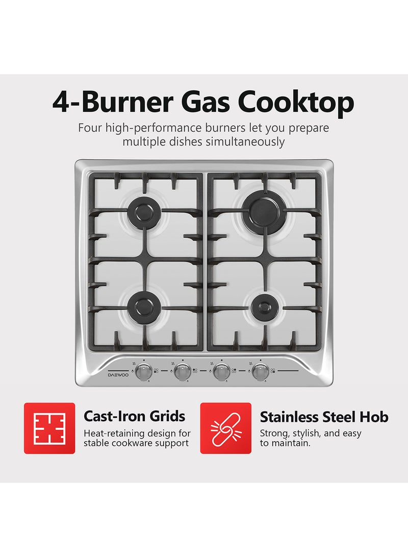 DAEWOO Table Top Gas Hob, 60 CM, 4 GAS BURNER, CAST IRON, Stainless Steel finish,  Made in Turkiye - Image 3