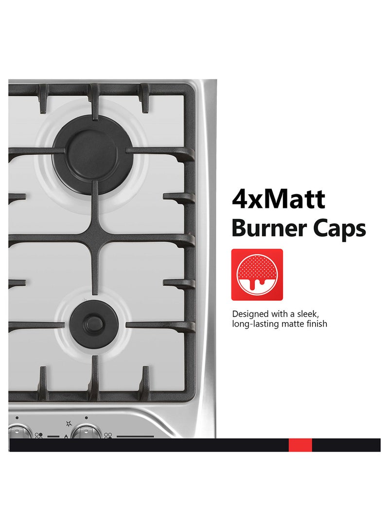 DAEWOO Table Top Gas Hob, 60 CM, 4 GAS BURNER, CAST IRON, Stainless Steel finish,  Made in Turkiye - Image 4