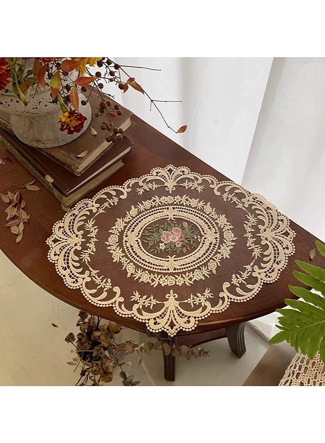 اتش واي مفارش دانتيل ريترو ، كروشيه دويلي فرنسي ، حصائر طاولة مطرزة مصنوعة يدويا ، حصيرة كأس حصيرة بيج مقاس 11 × 15 بوصة - Image 4