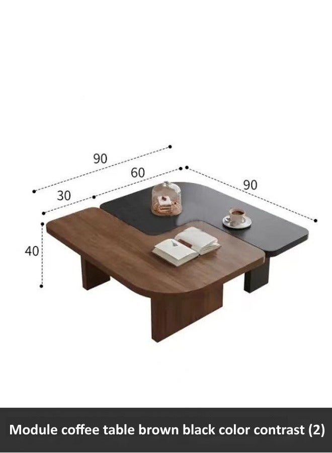 شو وو مجموعة من طاولتين قهوة متعددتي الأغراض قابلة للفصل من الخشب الصلب بزوايا دائرية وقاعدة قوية وطاولة مركزية لغرفة المعيشة 90 × 60 × 40 سم - Image 3