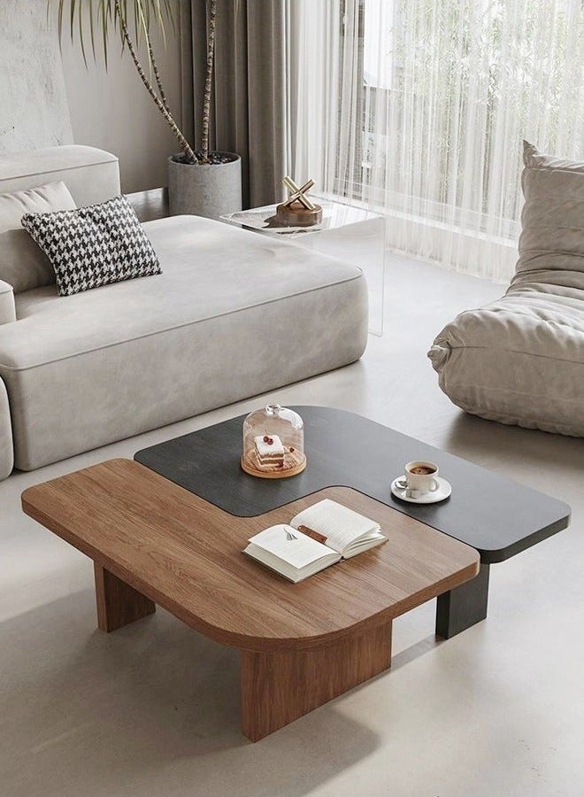 شو وو مجموعة من طاولتين قهوة متعددتي الأغراض قابلة للفصل من الخشب الصلب بزوايا دائرية وقاعدة قوية وطاولة مركزية لغرفة المعيشة 90 × 60 × 40 سم - Image 1