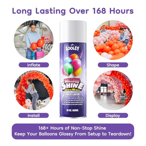 LOOLEY Balloon Shine Spray, 20 fl.oz 7+ Days Ultra Lasting High Shine Balloon Spray, Waterproof and Instant Gloss Formula, No-Wipe Design, Fragrance-free, Perfect for Party and Event Decorations - Image 5