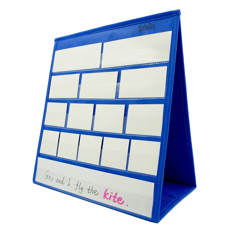 SpriteGru Blue Tabletop Desktop Pocket Chart with Bonus 20X Dry Erase Cards. Double Sided and Self-Standing (13â€ X 12â€) - Image 3