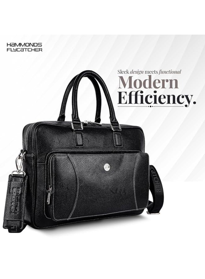 HAMMONDS FLYCATCHER Genuine Leather Laptop Bag for Men - Office Bag - Fits Up to 15.6 Inch Laptop - Laptop Messenger Bags/Leather Bag for Men with Adjustable Shoulder Strap and Trolley Strap - Black - Image 2
