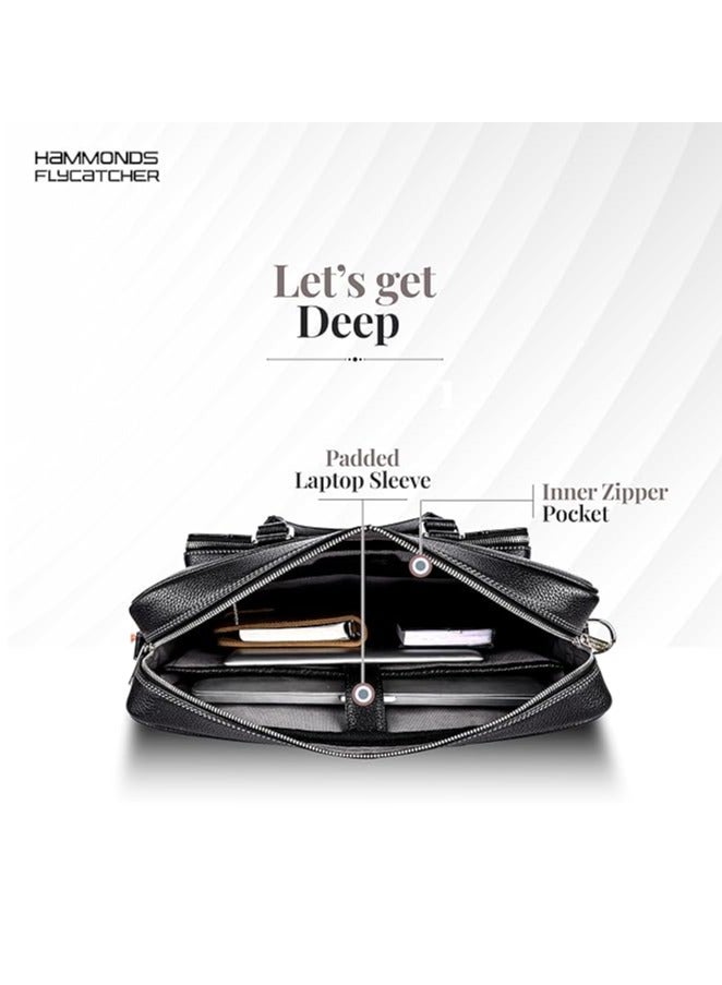 HAMMONDS FLYCATCHER Genuine Leather Laptop Bag for Men - Office Bag - Fits Up to 15.6 Inch Laptop - Laptop Messenger Bags/Leather Bag for Men with Adjustable Shoulder Strap and Trolley Strap - Black - Image 4