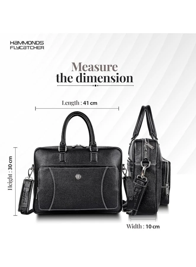 Hammonds Flycatcher  Genuine Leather Laptop Bag for Men - Office Bag - Fits Up to 15.6 Inch Laptop - Laptop Messenger Bags/Leather Bag for Men with Adjustable Shoulder Strap and Trolley Strap - Black  | Best Price UAE