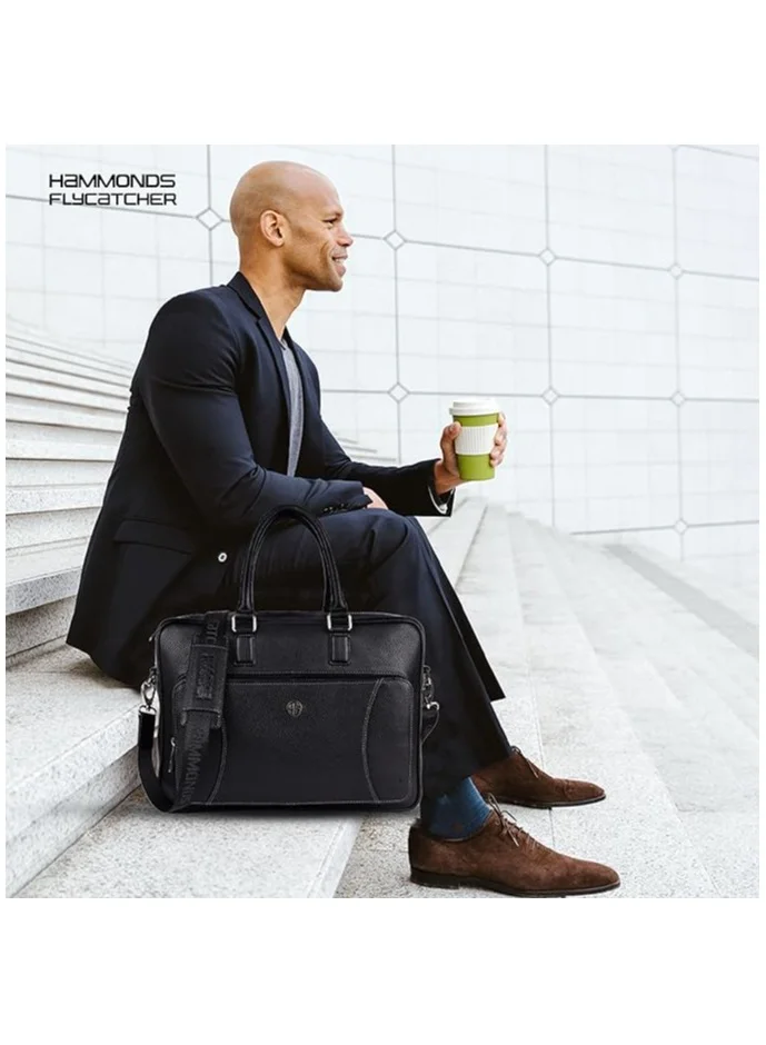 Hammonds Flycatcher  Genuine Leather Laptop Bag for Men - Office Bag - Fits Up to 15.6 Inch Laptop - Laptop Messenger Bags/Leather Bag for Men with Adjustable Shoulder Strap and Trolley Strap - Black  | Best Price UAE