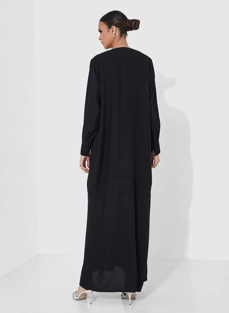 Rosette Abaya Abaya Casual With Black Embroidery