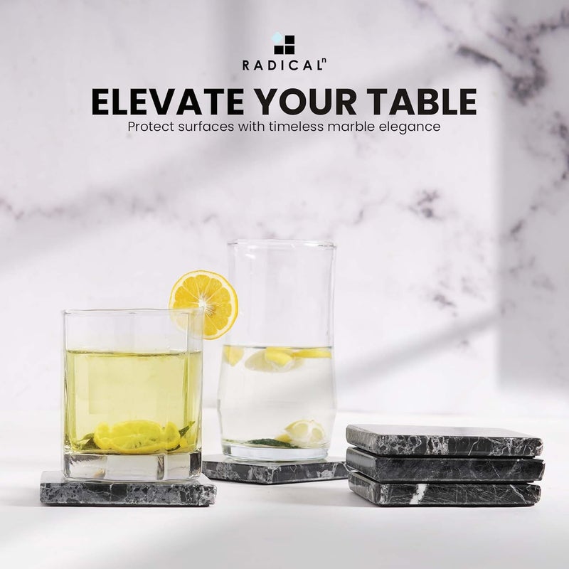 RADICALn Marble Coasters Square 3.5" Inches Black Handmade Coasters for Drinks, Marble Drink Coaster for Home Bar, Ideal Coaster Set of 6 - Image 3