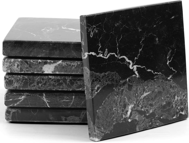 RADICALn Marble Coasters Square 3.5" Inches Black Handmade Coasters for Drinks, Marble Drink Coaster for Home Bar, Ideal Coaster Set of 6 - Image 1