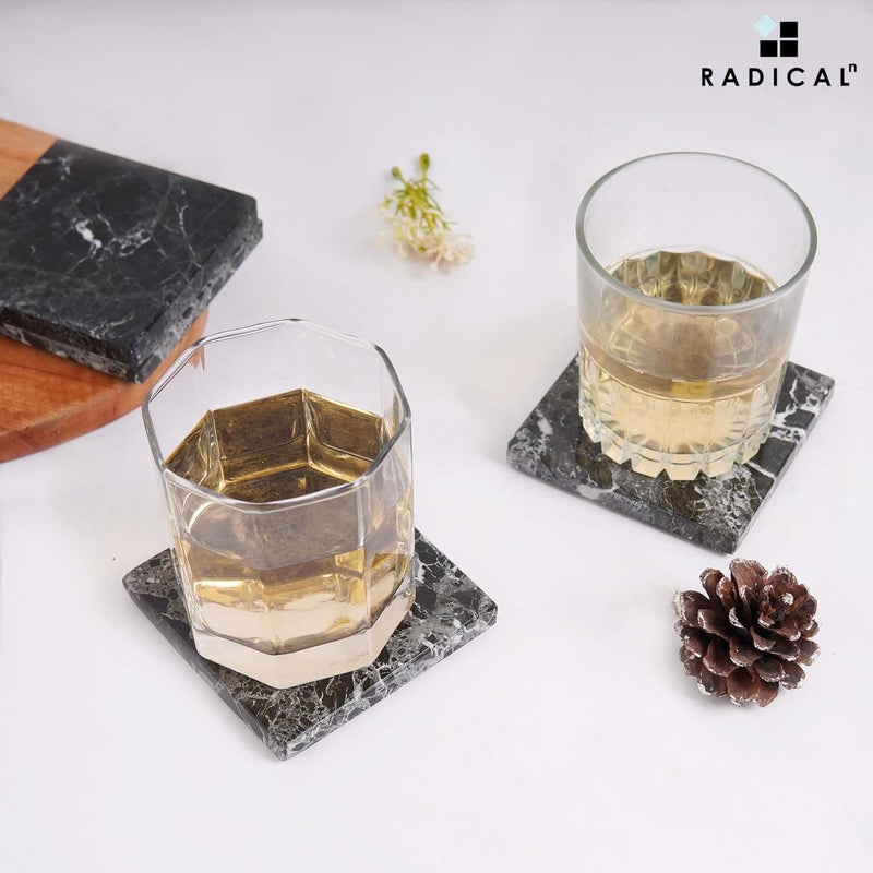 RADICALn Marble Coasters Square 3.5" Inches Black Handmade Coasters for Drinks, Marble Drink Coaster for Home Bar, Ideal Coaster Set of 6 - Image 4