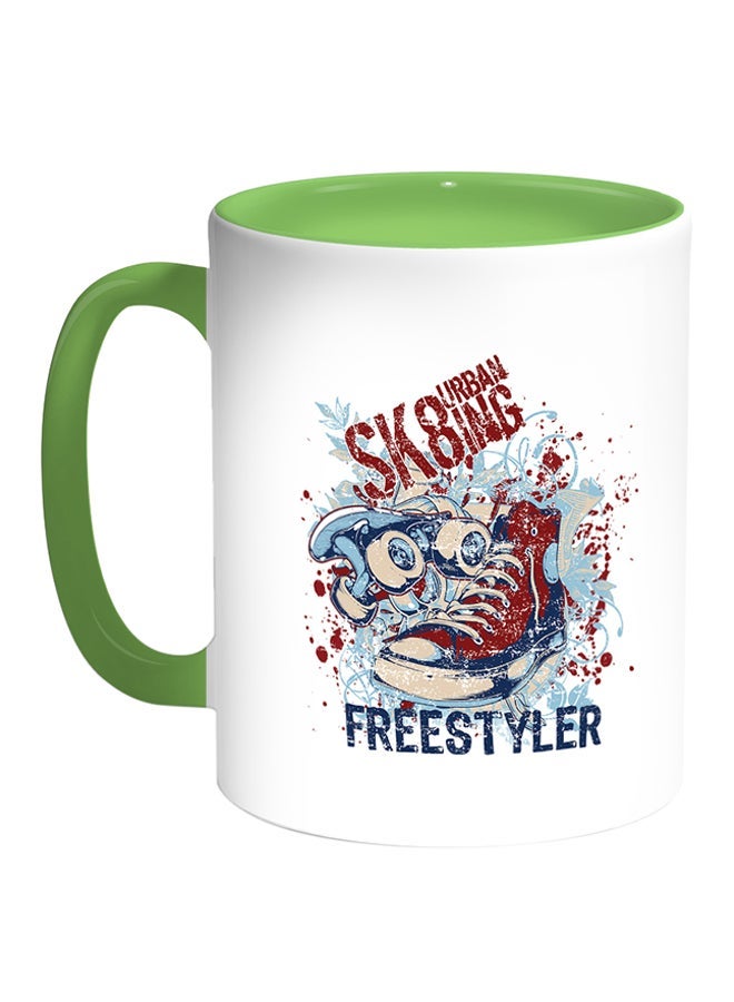 RYN Sport Ski Shoe Printed Coffee Mug White/Green 11ounce