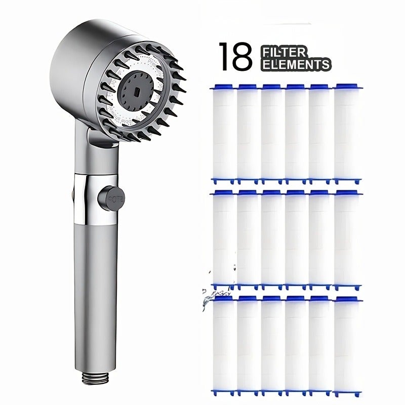 LDQ 3-Mode Massage Showerhead with Filter Function, 18 Replacement Filters, Wall-Mounted, No Electricity Needed, Modern Bathroom Accessory, High-Quality Material, Polished Finish, Round Shape, ABS Durable, for Shower Use