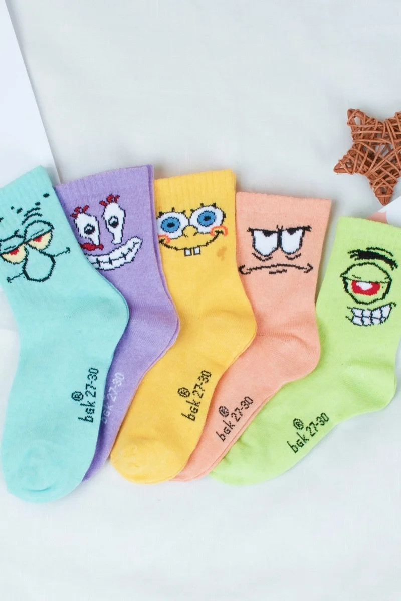 بي جي كي 5 Pairs of Children's SpongeBob Patterned Socks