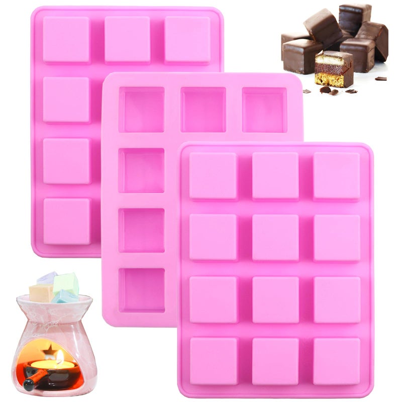 BZIDII Wax Melts Molds Siliconeï¼Œ3 Pcs 12-Cavities Square Silicone Molds for Scented Soy Wax Melts,Candle Making,Baking Chocolate Truffles,Candy, Jelly,Ice Cube Tray - Image 1