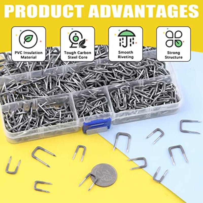 540 Pcs Insulated U Staple Nail Assortment Set with Storage Case, 0.56", 0.44", 0.41", 0.36" Metal Cable Staple for Fixing Electrical Wire - Image 4