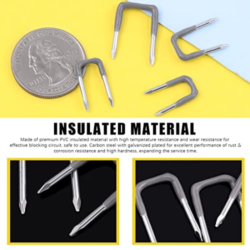 540 Pcs Insulated U Staple Nail Assortment Set with Storage Case, 0.56", 0.44", 0.41", 0.36" Metal Cable Staple for Fixing Electrical Wire - Image 3