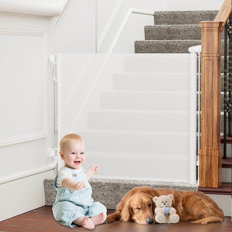 PRObebi Retractable Baby  Dog Gate  Extra Wide 54 W x 34 H Ideal for Stairs Hallways Doorways Deck  Porch
