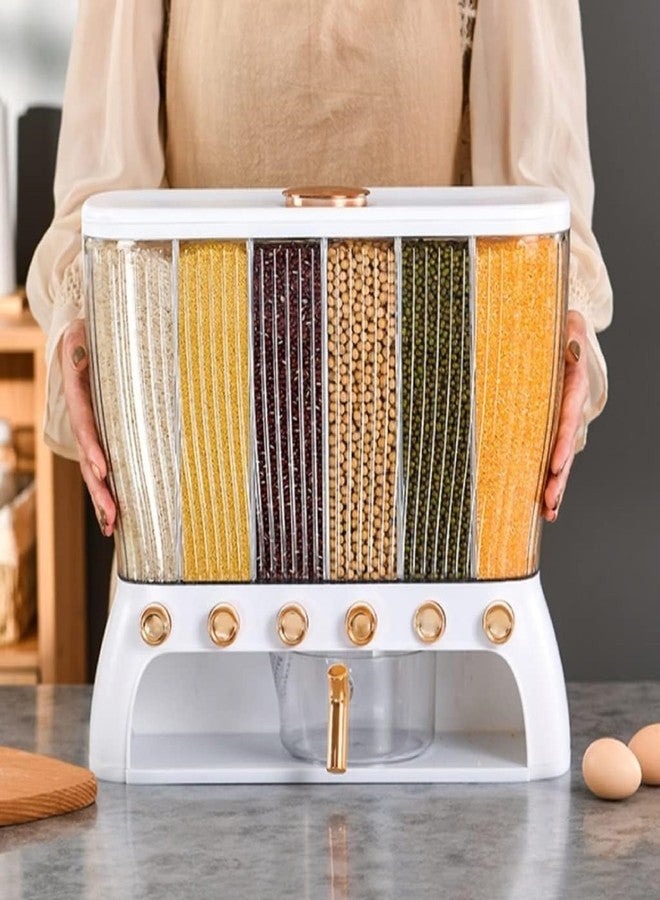 Meneflix Dry Food Dispenser, Rice Container, Bulk Food Storage, Grain Canisters - 6 Grid, Moisture Proof/Airtight Dry Food Storage Containers/Elegant Design For Home & Kitchen, White - Image 1