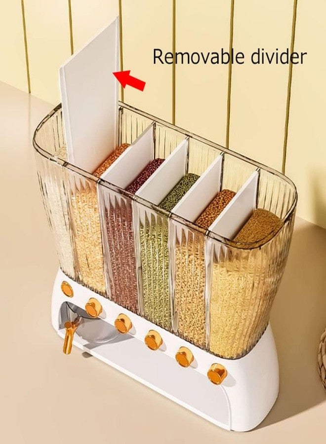 Meneflix Dry Food Dispenser, Rice Container, Bulk Food Storage, Grain Canisters - 6 Grid, Moisture Proof/Airtight Dry Food Storage Containers/Elegant Design For Home & Kitchen, White - Image 5