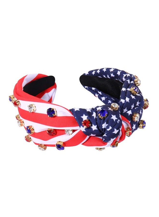HSWE American Flag Headband Patriotic Rhinestone Cross Knotted Turban Hair Hoop 4th of July Crystal Twist Velvet Wide Hairband Party Hair Accessory - Image 5