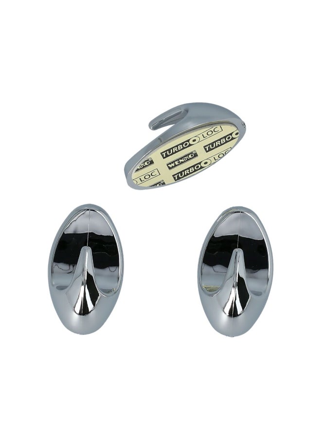 Wenko 3-Piece Liliput High Quality Oval Shape Self Adhesive Bathroom Hook Chrome 9.398 x 4 x 2.5 cm 4404030100  - Image 1