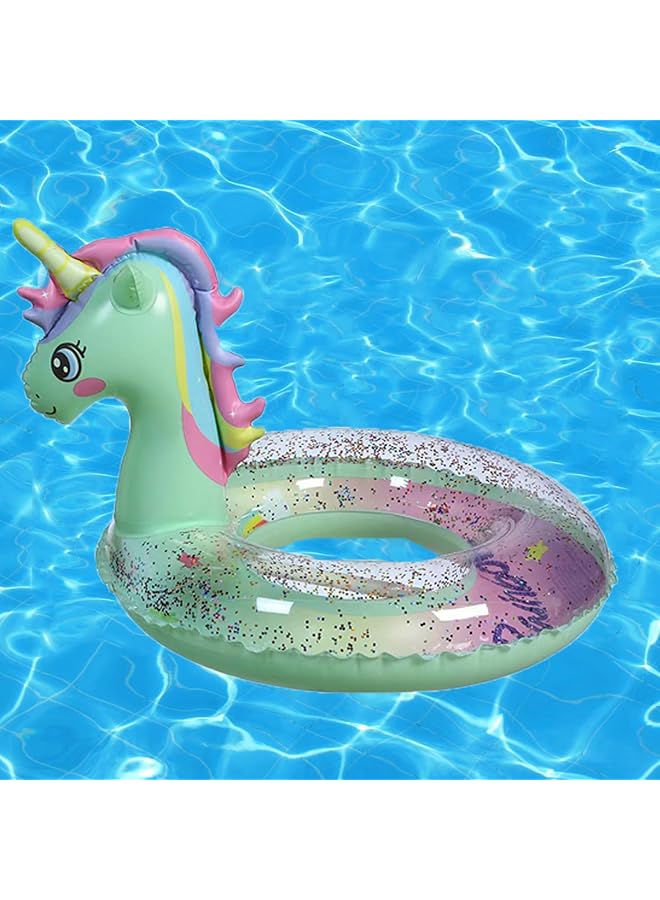 KASTWAVE Inflatable Swimming Ring Inflatable Pool Float Green Unicorn Float Inflatable Pool Ring With Glitters Swimming Seat Boat Toddler Waist Baby Pool Float Ring70Cm - Image 1