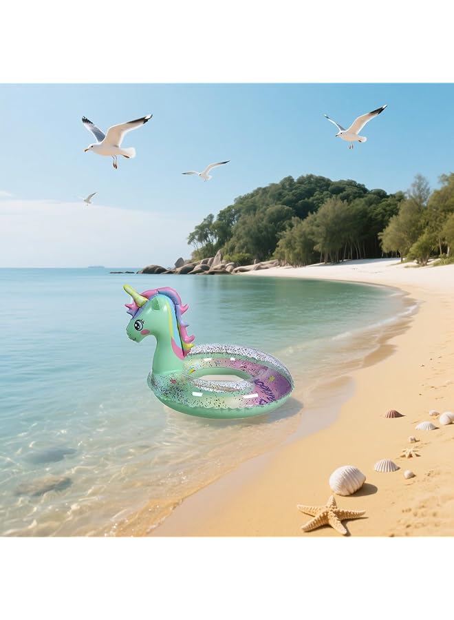KASTWAVE Inflatable Swimming Ring Inflatable Pool Float Green Unicorn Float Inflatable Pool Ring With Glitters Swimming Seat Boat Toddler Waist Baby Pool Float Ring70Cm - Image 5