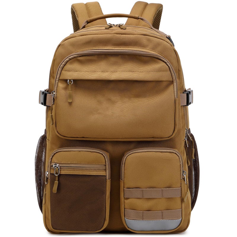 Lohol Water Resistant Backpack with Multifunctional Pockets for Teens, Durable Bookbag fits 15.6 inch Laptop for School Travel College, 25L (Brown) - Image 1