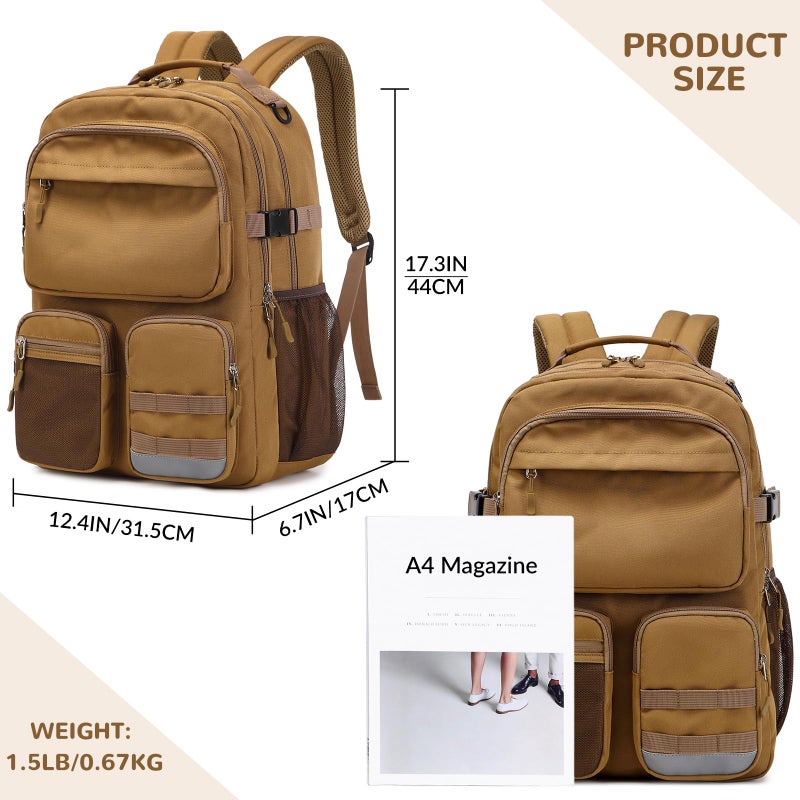 Lohol Water Resistant Backpack with Multifunctional Pockets for Teens, Durable Bookbag fits 15.6 inch Laptop for School Travel College, 25L (Brown) - Image 3