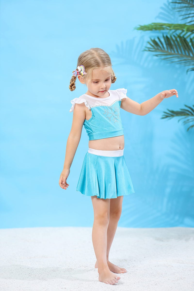 WonderBabe Princess Swimsuit Girls Two Piece Swimsuit Toddler Ruffled Bluey Bathing Suits Summer Beach Wear Pool Holiday Swimming Outfit Skirt Set 3-4T - Image 3