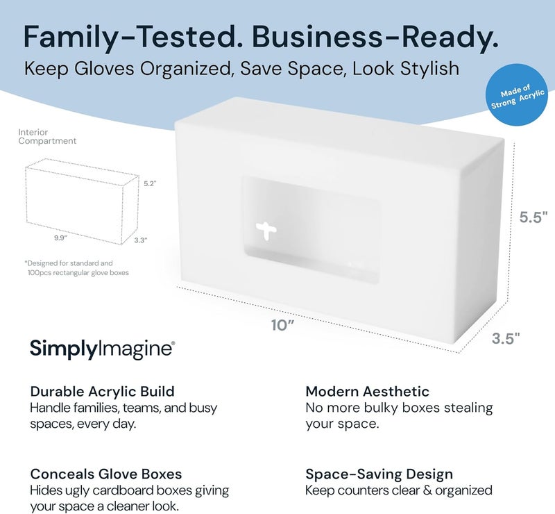 Slasa Single Glove Box Holder Wall Mount, White Acrylic Disposable Glove Dispenser, Side Loading Design Fits Standard Medical Exam Boxes, 13.97 x 25.4 x 8.89 cm, Medical, Office, Home - Image 2