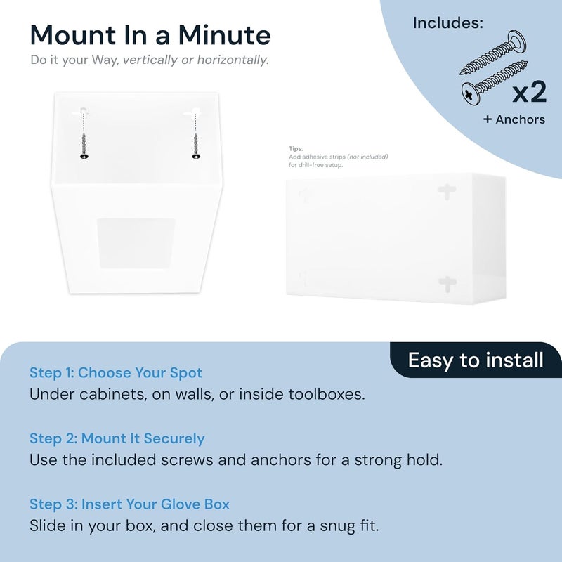 Slasa Single Glove Box Holder Wall Mount, White Acrylic Disposable Glove Dispenser, Side Loading Design Fits Standard Medical Exam Boxes, 13.97 x 25.4 x 8.89 cm, Medical, Office, Home - Image 5