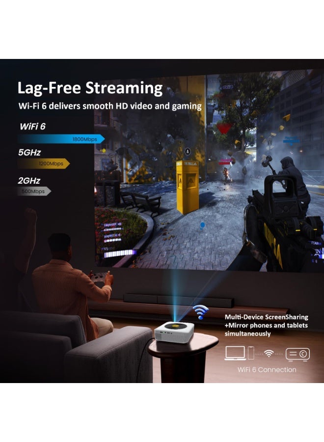 AROAQ YT800 Wifi Projector, Full HD 4K Home Theater Projector, Ultra Clear Portable Projector, Auto Keystone Smart Video Projector For Home And Office, (1pc, White) - Image 3