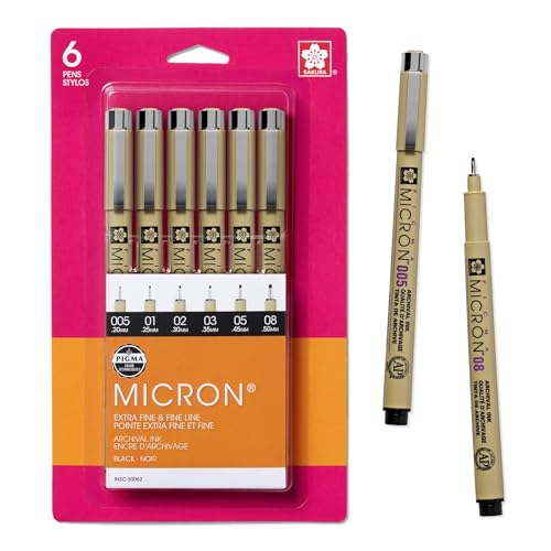 Sakura Pigma Micron Fineliner Pens - Archival Black Ink Pens - Pens for Writing, Drawing, or Journaling - Assorted Point Sizes - 6 Pack - Image 1