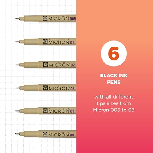 Sakura Pigma Micron Fineliner Pens - Archival Black Ink Pens - Pens for Writing, Drawing, or Journaling - Assorted Point Sizes - 6 Pack - Image 2