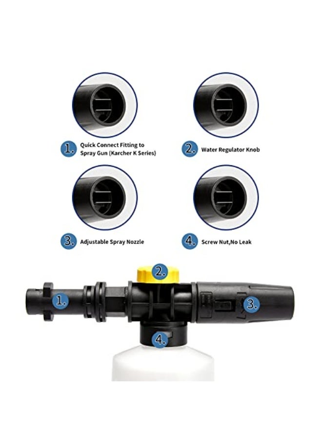 أذر مانيوفاكتشرر مجموعة آلة رغوة غسيل السيارات Yuit لـ Karcher K2 K3 K4 K5 K6 K7 K، مولد صابون غسيل سيارات عالي الضغط، فوهة رش قابلة للتعديل 750 مل Karcher - Image 3