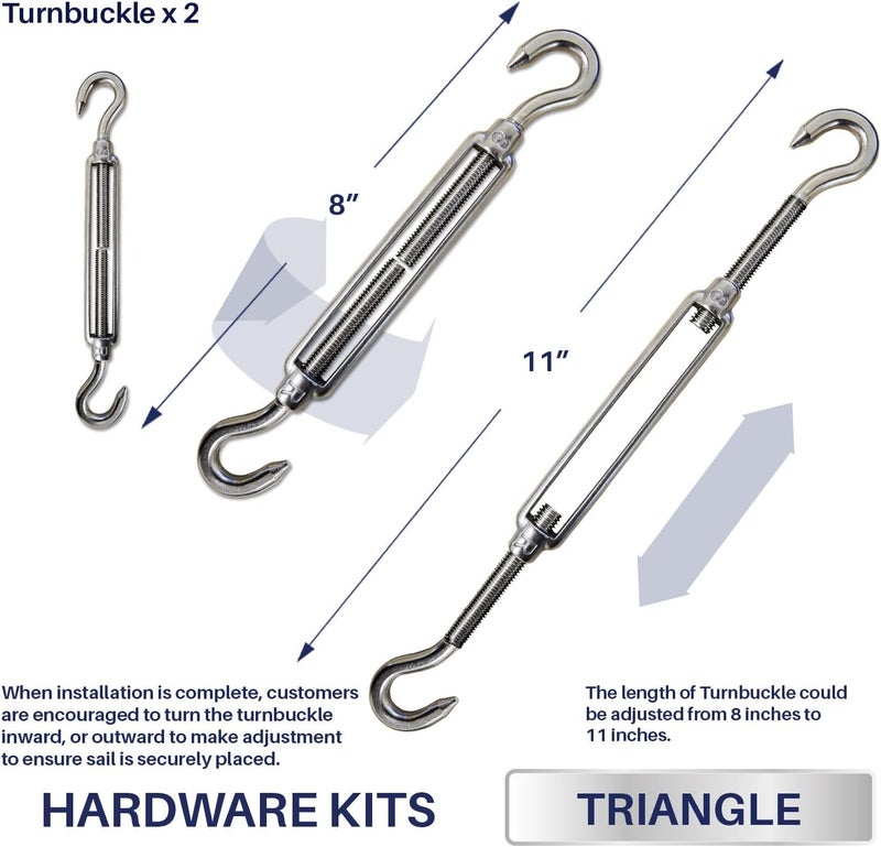 Windscreen4less Sun Shade Sail Hardware Kit - 8 Inches - Super Heavy Duty - for Triangle Sun Shade Sail - Image 3