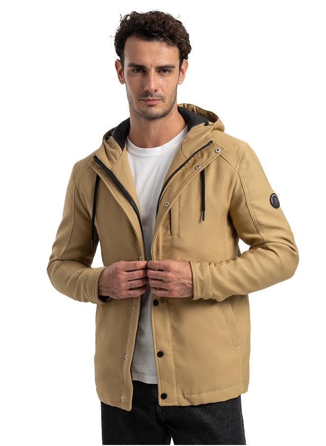 clever Men's Gabardine Jacket - With Collar Water Proof- Khaki  - Image 1
