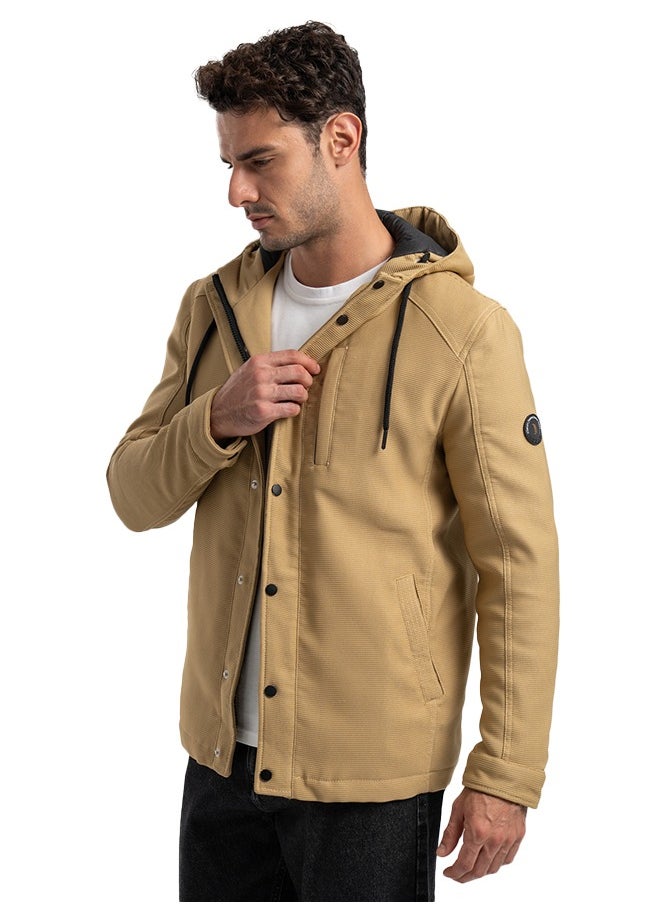 clever Men's Gabardine Jacket - With Collar Water Proof- Khaki  - Image 2