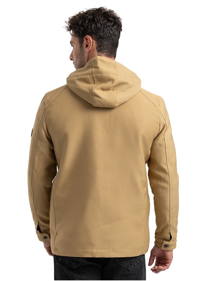clever Men's Gabardine Jacket - With Collar Water Proof- Khaki  - Image 3