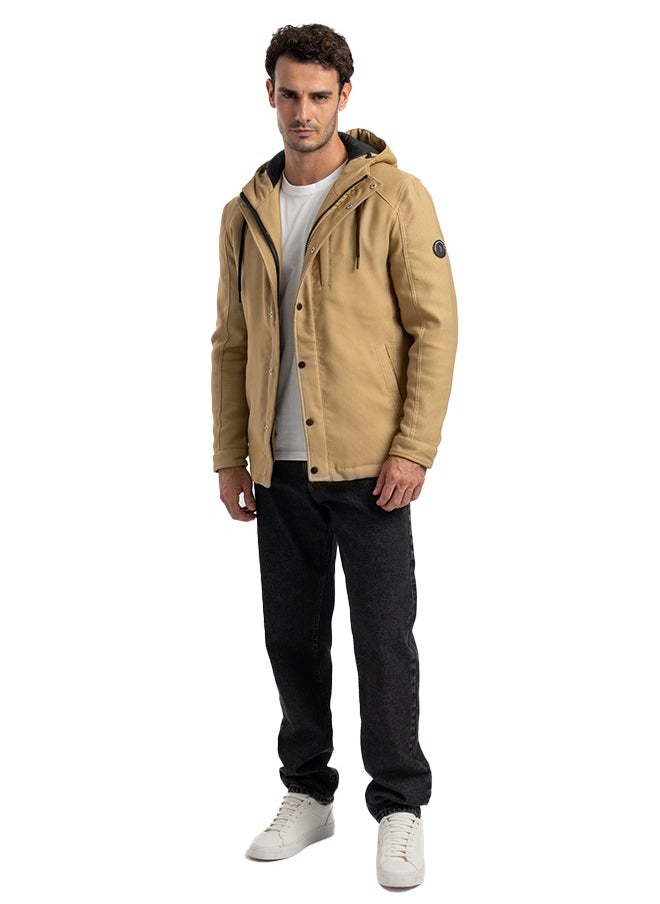 clever Men's Gabardine Jacket - With Collar Water Proof- Khaki  - Image 4