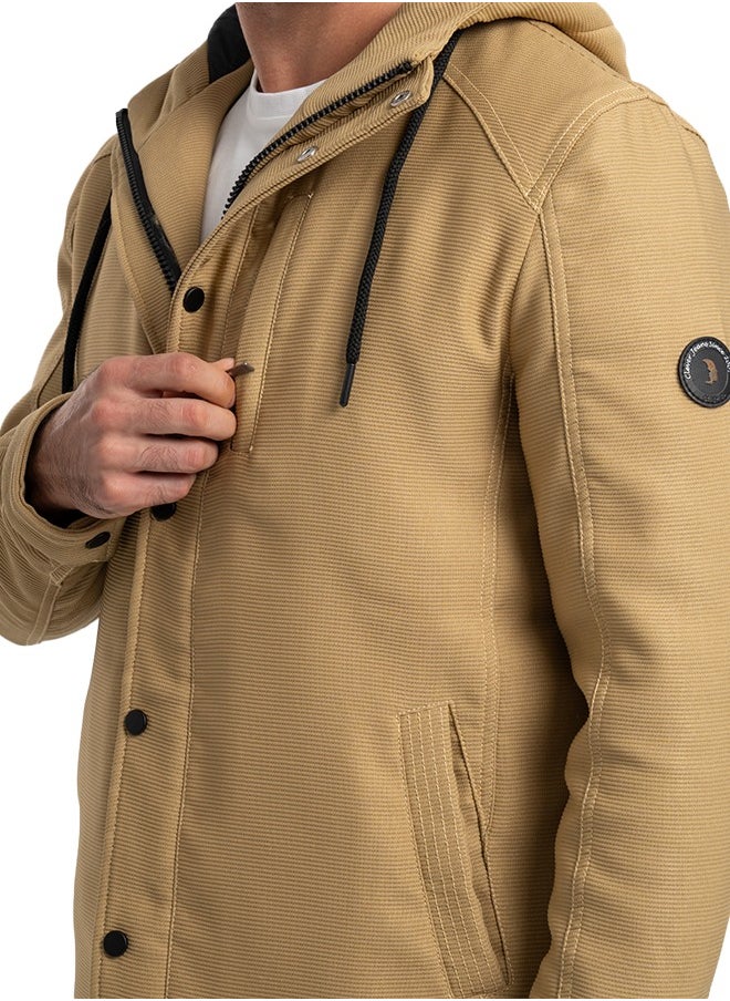 clever Men's Gabardine Jacket - With Collar Water Proof- Khaki  - Image 5