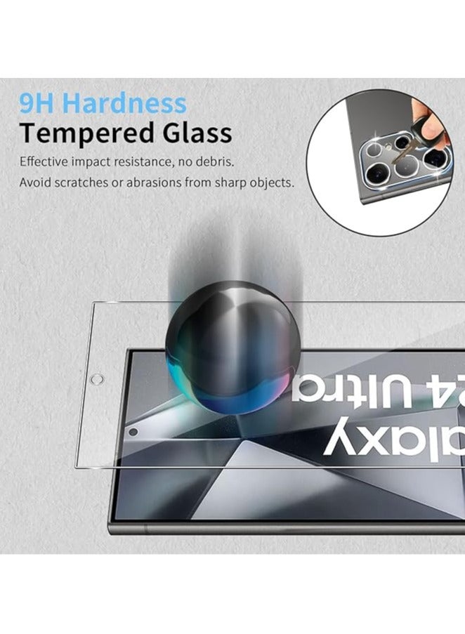 The screen protector is compatible with the Samsung Galaxy S24 Ultra with frame positioning assistance, a pack of 3 screen protectors and 3 camera protectors, 9 hours of hardness scratch resistant HD - Image 3
