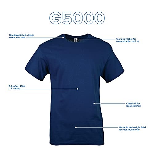 Gildan تي شيرت قطن ثقيل للرجال من جيلدان، الطراز G5000، عبوة 2، أزرق داكن، صغير - Image 4
