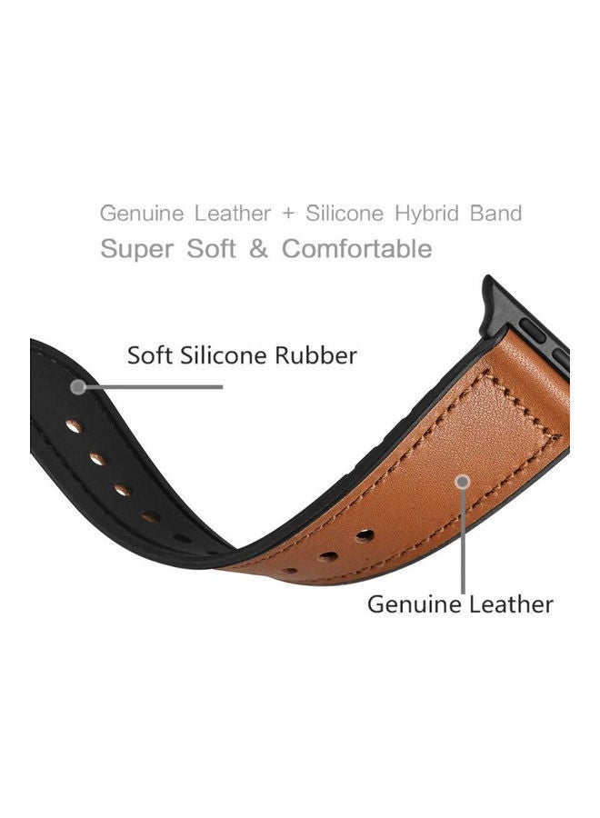 NIBEMINENT Genuine Leather and Rubber Hybrid Band Strap For Apple iWatch Series 6/SE/5/4/3/2/1 Light Brown  - Image 5