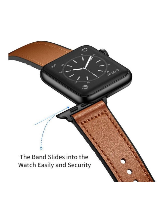 NIBEMINENT Genuine Leather and Rubber Hybrid Band Strap For Apple iWatch Series 6/SE/5/4/3/2/1 Light Brown  - Image 4